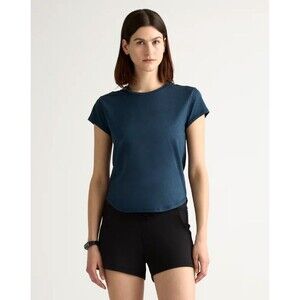 Quince Womens Flowknit Breeze Tee Navy Blue Top Size S Performance Short Sleeve